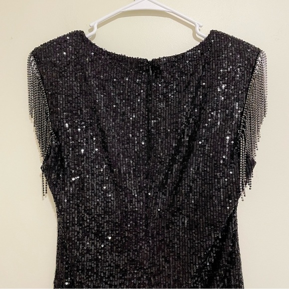 NWOT Betsey Johnson Black Sequin Mini Dress with Chain Fringe - Size Medium - Picture 7 of 10